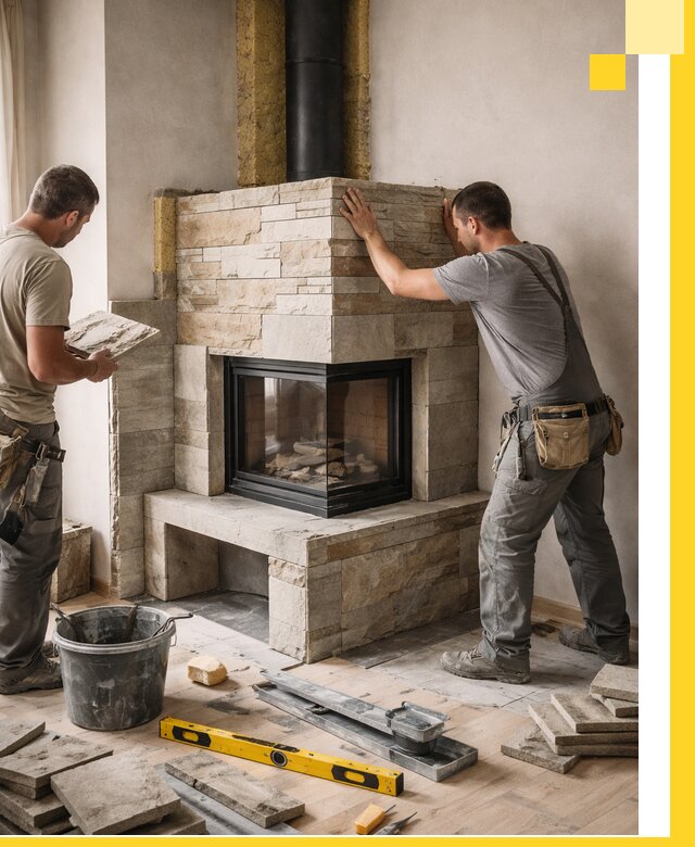 Угловые камины под ключ проект, монтаж и отделка в Канске