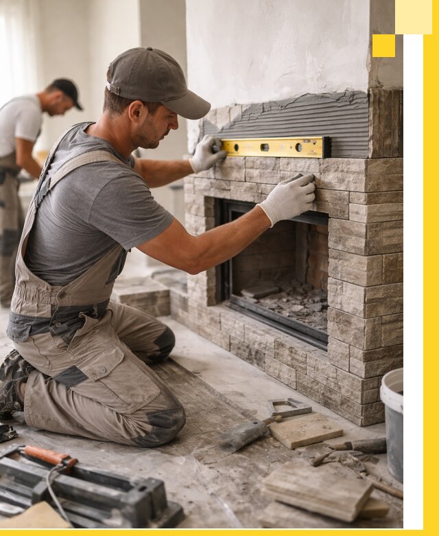 Облицовка каминов в Канске, монтаж и отделка натуральным камнем