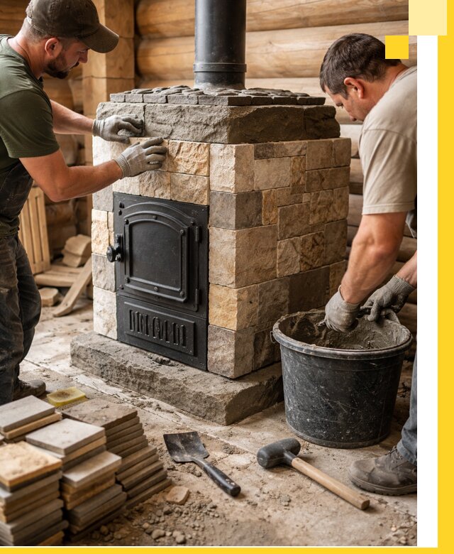 Облицовка банной печи под ключ в Канске: камень и плитка