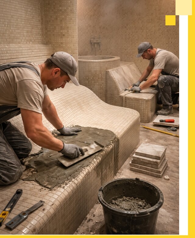 Лежаки для хамама под ключ в Канске, проект и монтаж