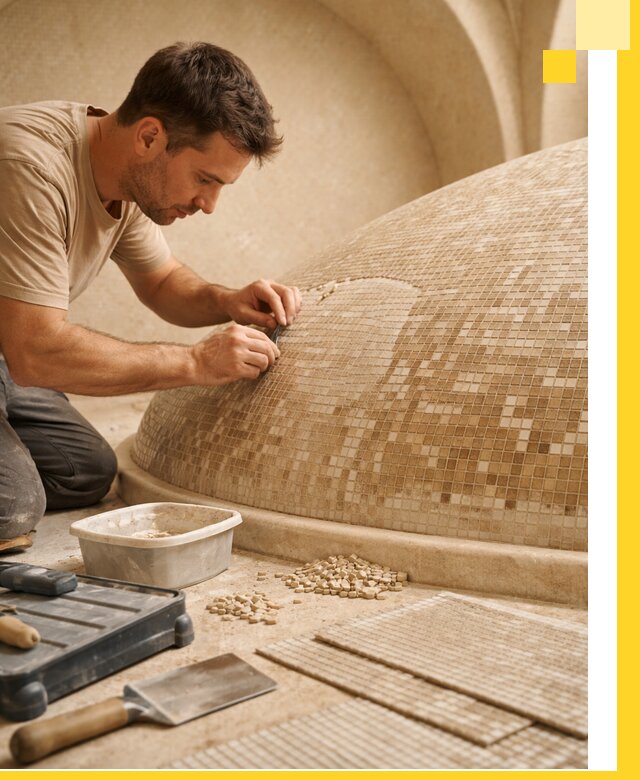 Профессиональная укладка мозаики для хамама под ключ в Канске